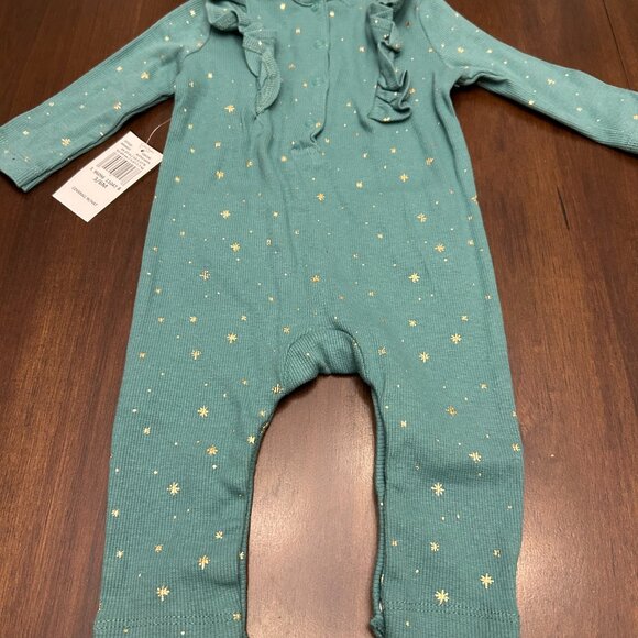 NWT Jessica Simpson Green Romper w/Gold Stars Size 3-6 Months - Picture 7 of 14
